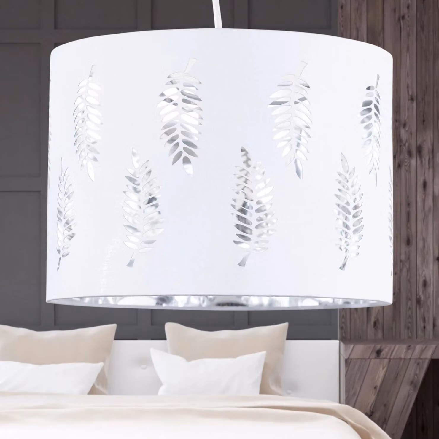 First Choice Lighting Set of 2 Fern White Cut Out Modern Cylinder Pendant Lightshades, Diameter: 30 cm – 2