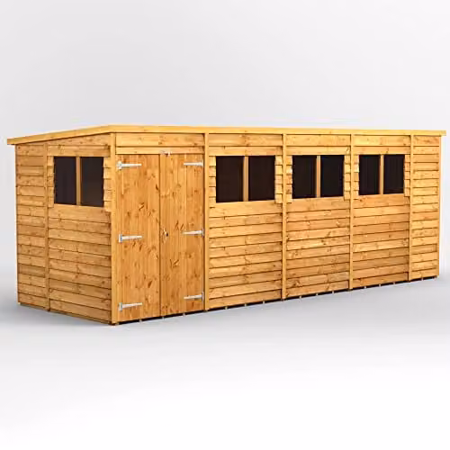 Powersheds Premium Pent Overlap Wooden Shed in Brown with Double Doors and Window – 1