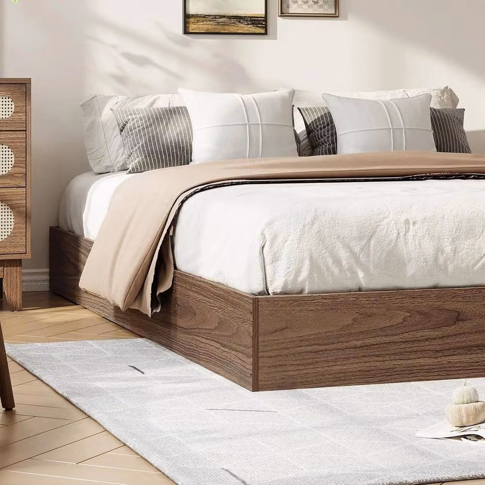 VOGREX Single Platform Bed Frame in Brown with Solid Wood Slat Support, W: 90 cm x D: 200 cm – 3