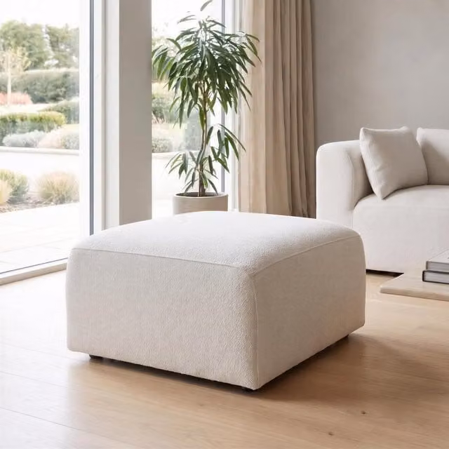 Furniturebox UK Drift Boucle Fabric Footstool - Cream