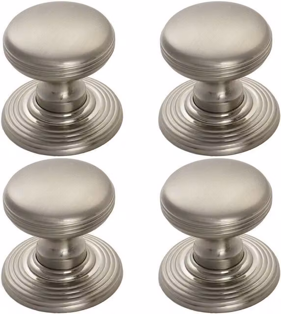 Loops Set of 4 Smooth Ringed Cabinet Door Knobs, 28mm Diameter, Brushed Satin Nickel Finish