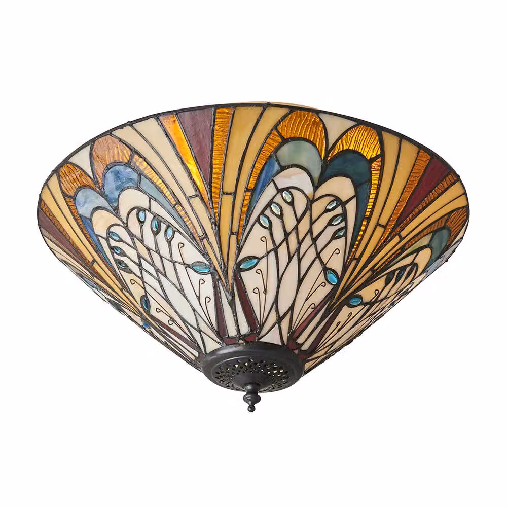 Loops Tiffany Glass Flush Ceiling Light in Transparent Multicolour, Dimmable LED Design – 4