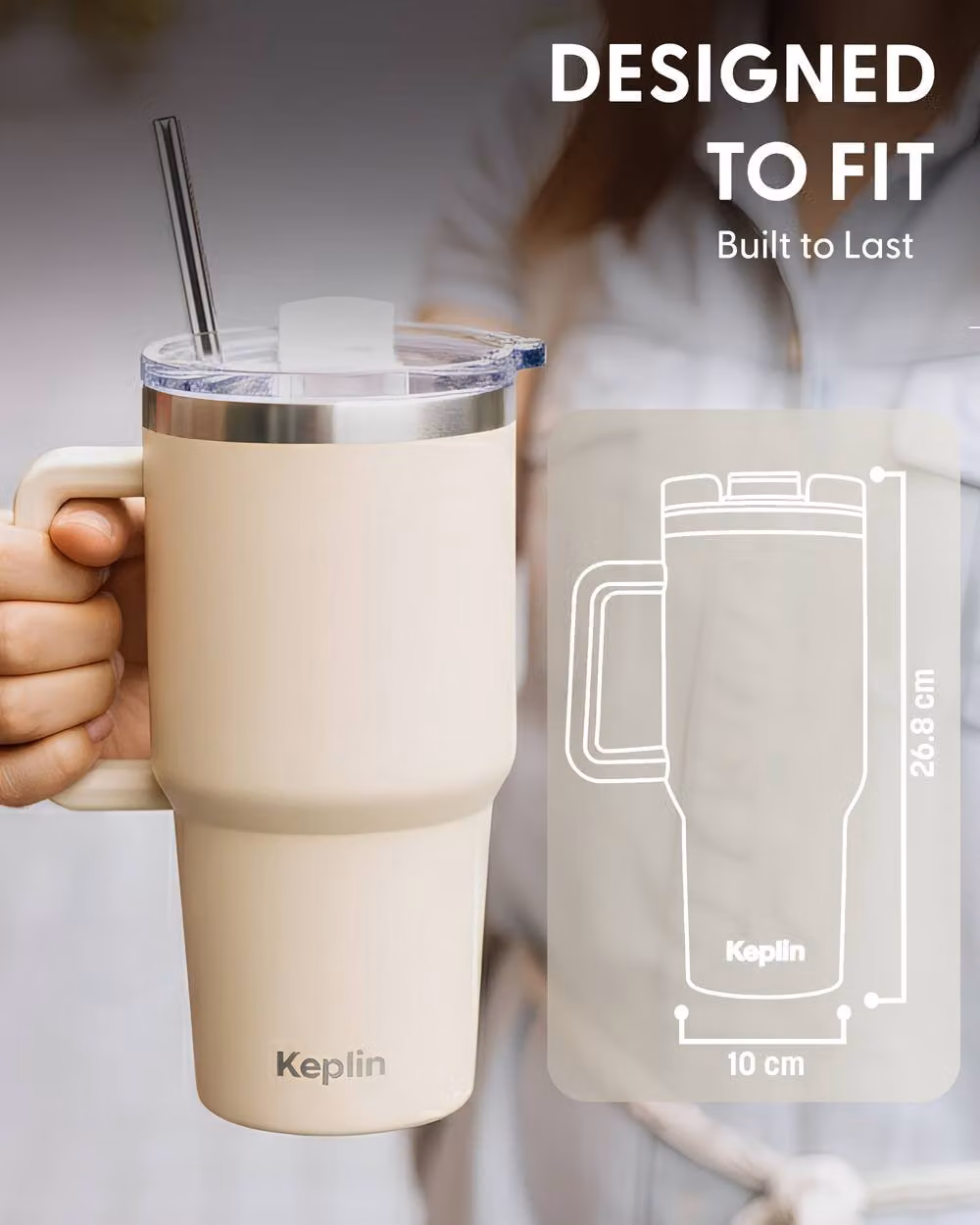 Keplin Insulated Travel Tumbler with Handle and Straw, 1200 ml Thermal Flask in Cream White – 2