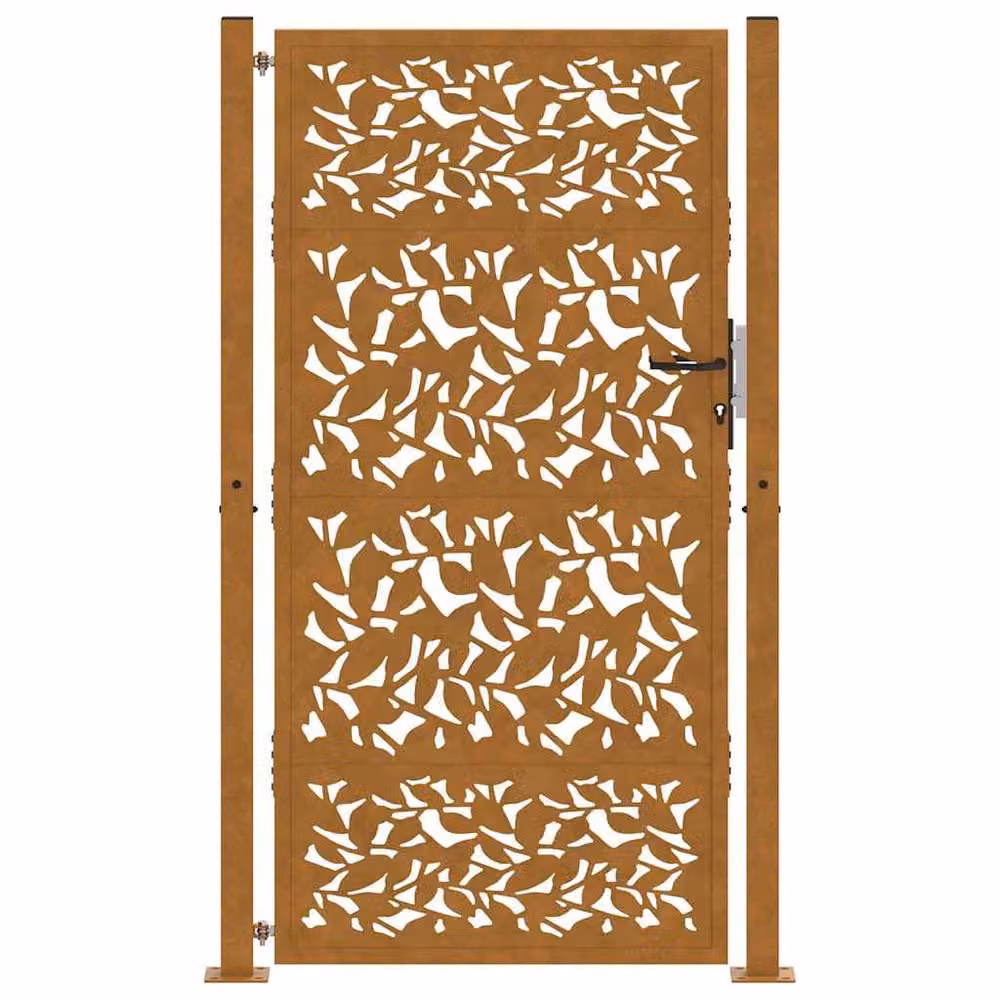 Berkfield Brown Weathering Steel Leaf Design Garden Gate W: 105 cm, H: 180 cm – 3