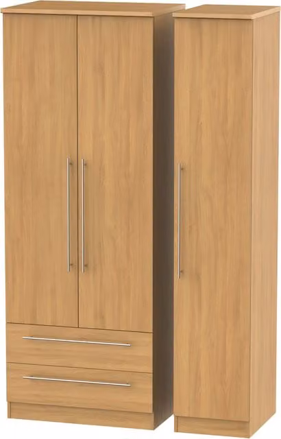 Ready Assembled 2 U Carlton Triple Wardrobe with 2 Drawers in Natural