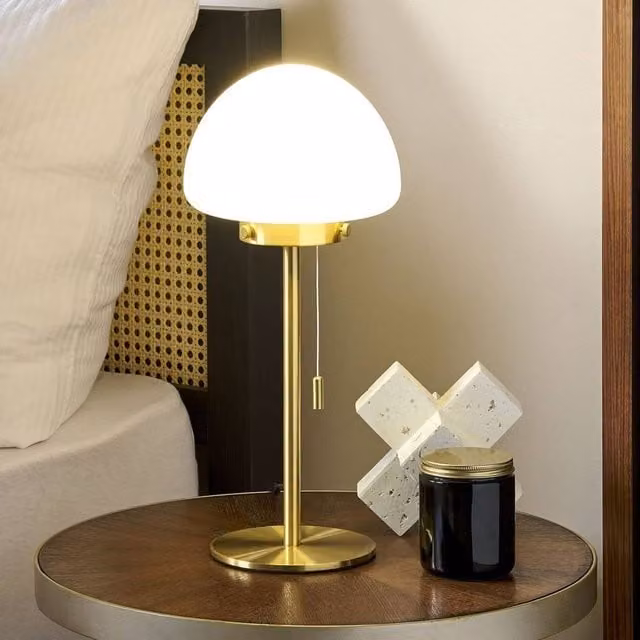 Wyld and Coco Minimalist Table Lamp with White Glass Dome Shade and Gold Metal Base