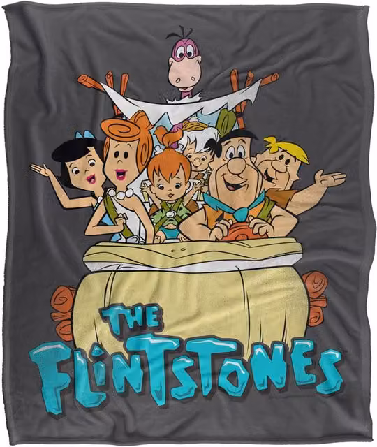 Warner Bros. The Flintstones Logo Super Soft Fluffy Polyester Throw Blanket in Multicolour and Grey, Large – 1