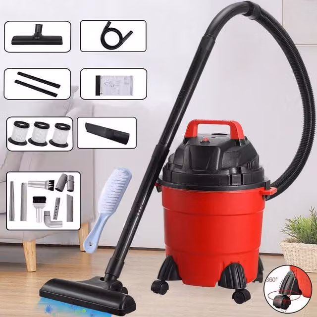 Hinsinc Heavy Duty Wet and Dry Vacuum Cleaner with Hose and Washable Filter, Red, 15 Litres