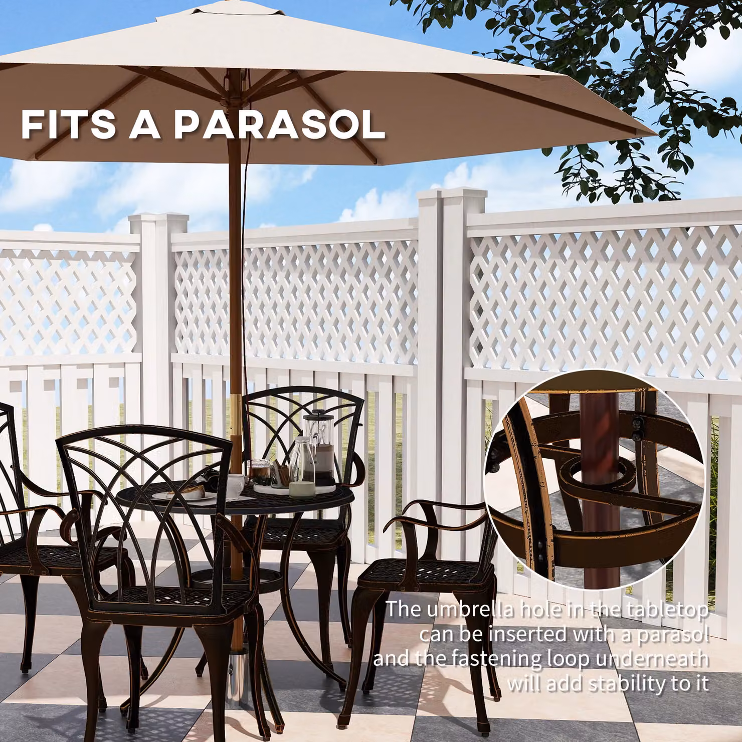 OUTSUNNY 5 Piece Bronze Garden Dining Set with Round Powder Coated Aluminium Table and Chairs – 4