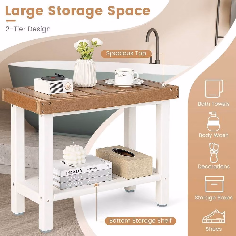 KORVIXA Waterproof HDPE Brown Plastic Bathroom Shower Stool with Non-Slip Surface – 4