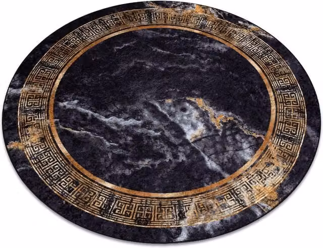 RugsX Miro Round Stone Look Rug in Black, Diameter: 200 cm