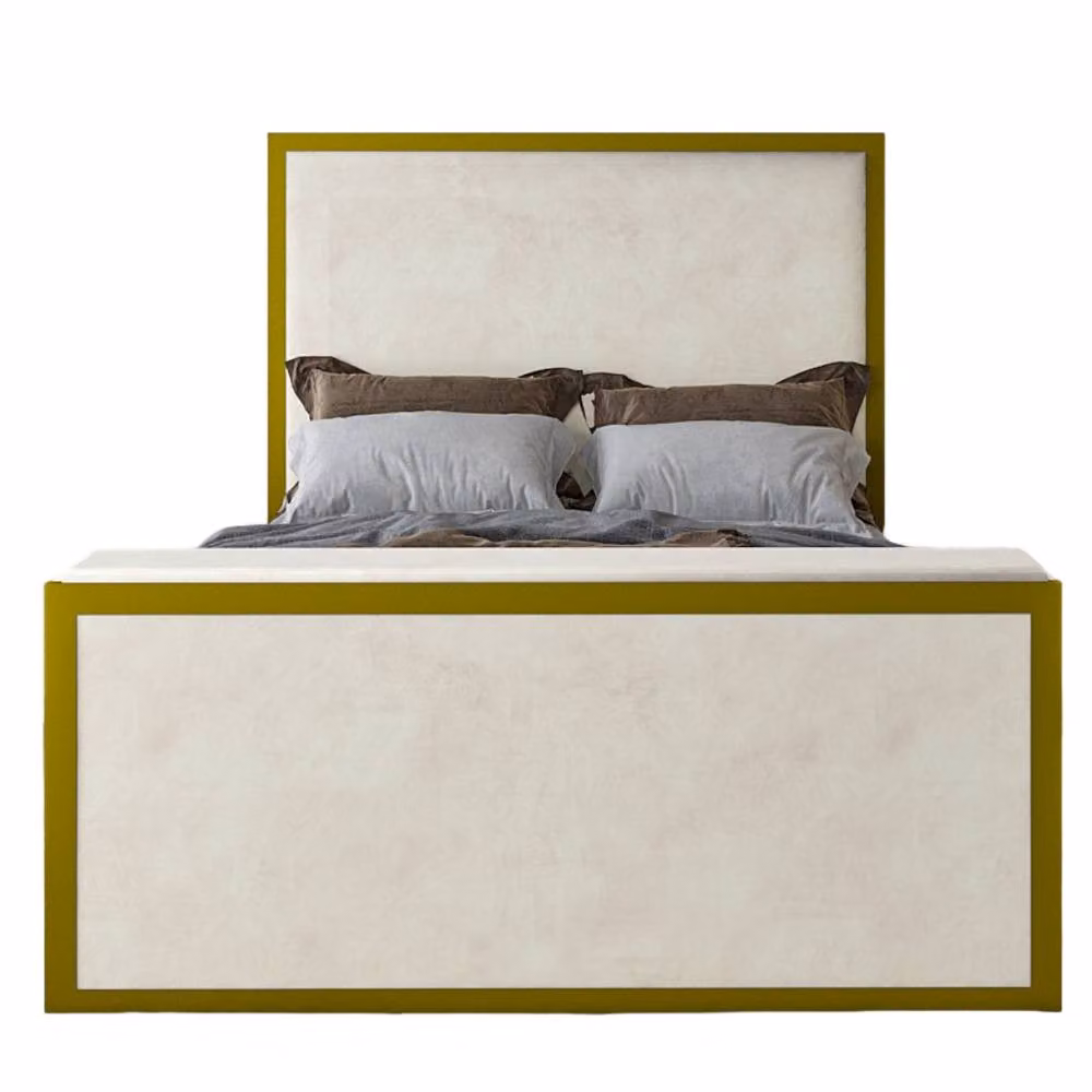 KDMD Adisham Upholstered Electric Media TV Bed Frame in Gold and Off-White, Double Size – 2