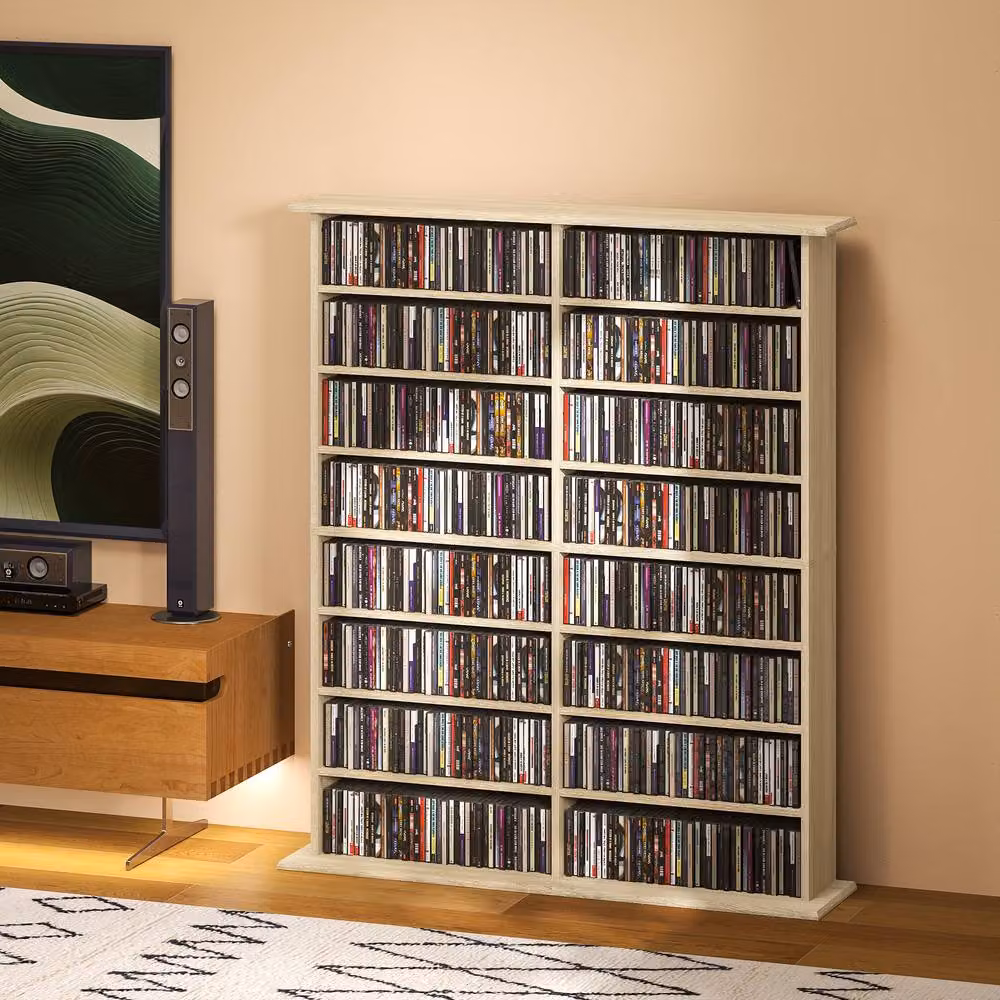 Rolipo Brown MDF Wall Mounted CD DVD Media Storage Shelf with 16 Compartments and Adjustable Shelves – 3