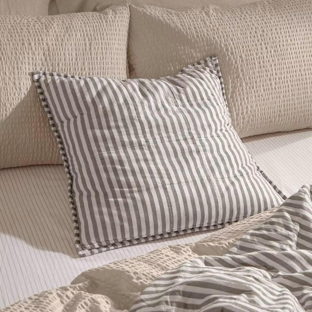 Yard Hebden Striped Square Cotton Cushion in Beige, W/D/H: 55 x 55 x 55 cm – 1
