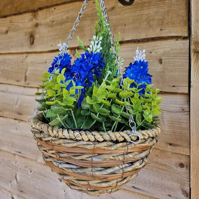 Best Artificial LTD Blue Artificial Hyacinth Hanging Basket, Diameter: 25.4 cm