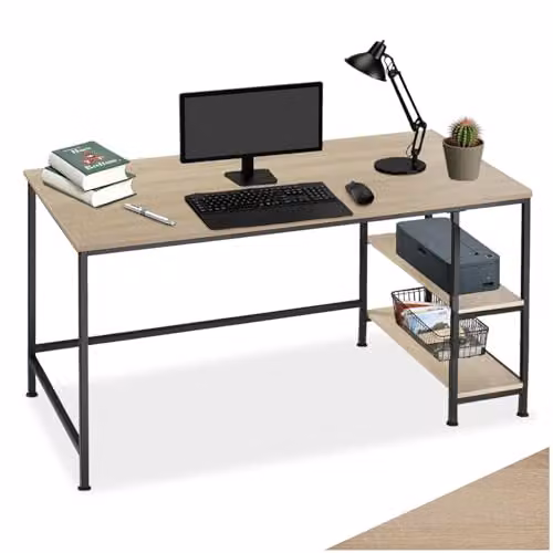 tectake Computer Desk in Oak with Brown MDF Laminate, W/D/H: 120 x 60 x 75.5 cm – 1
