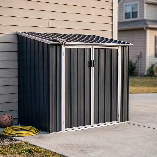 Breeins Modern Metal Outdoor Wheelie Bin Store Shed in Anthracite and White