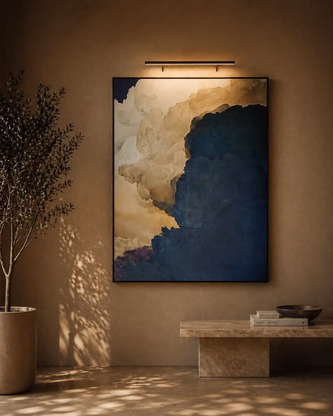 Tommy Franks Detaglio Abstract Modern Canvas Wall Art in Blue, Gold and Black, W: 180 cm, H: 150 cm