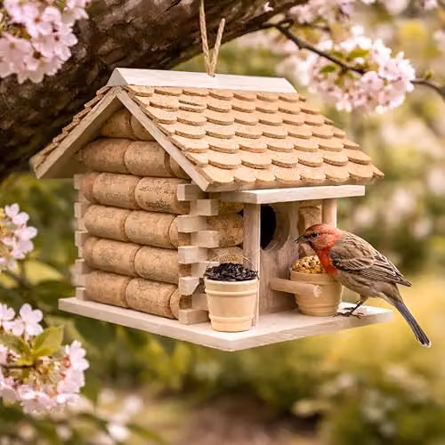 Garden Mile Brown Wooden Bird House with Wine Cork Design – 5
