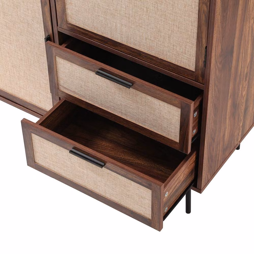 CALICOSY JETSON Highboard with 2 Doors, 2 Drawers and Fabric Fronts in Dark Brown – 8