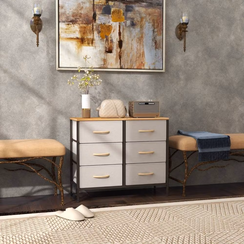 STILVORA Industrial Chest of Drawers with Steel Frame and Wood-Effect Top in Beige – 3
