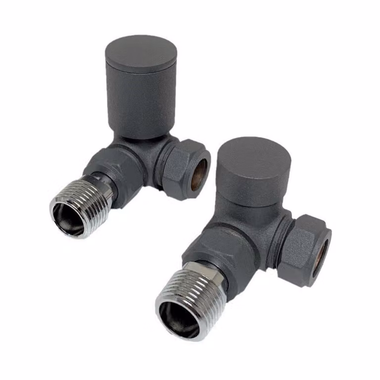 Royal Bathrooms Anthracite Brass Angle Corner Radiator Valve Pack with 1/2 inch Connections
