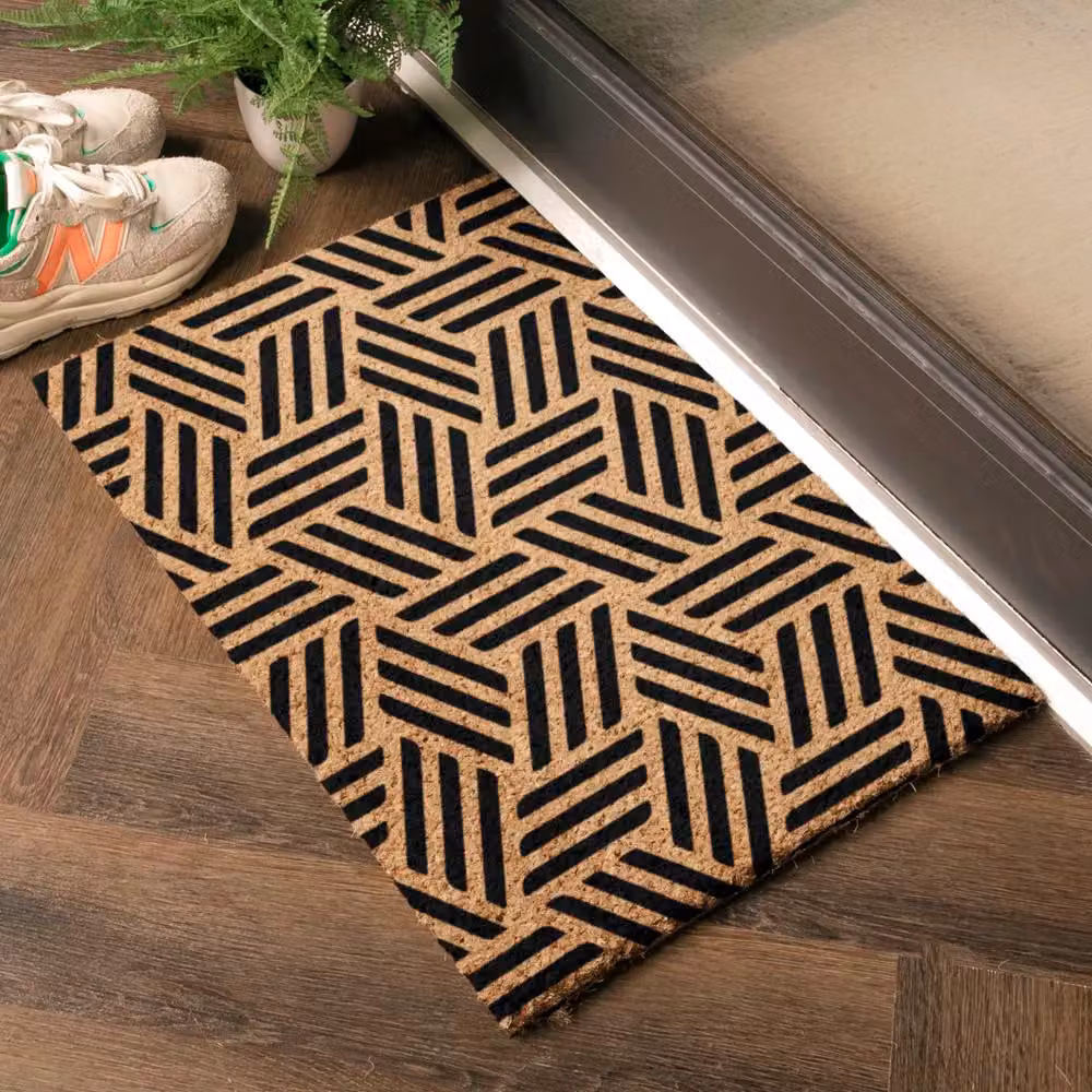 Artsy Mats Geometric Lines Pattern Doormat in Black, W: 60 cm, D: 40 cm – 2