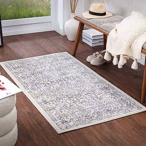 Livabliss Palermo Vintage Boho Style Rug in White and Grey, W/D/H: 80 x 150 cm – 1