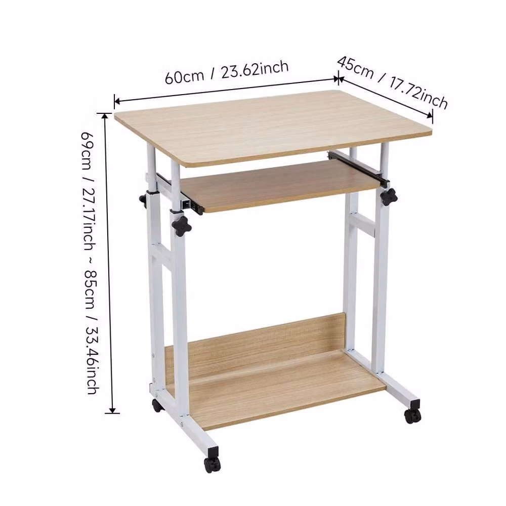 Kelvenix Height Adjustable Rolling Computer Desk in Natural Oak with Metal and Wood Construction – 2