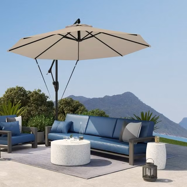 Outsunny Cantilever Parasol with Cover and Wind Strap, UPF 50, Khaki