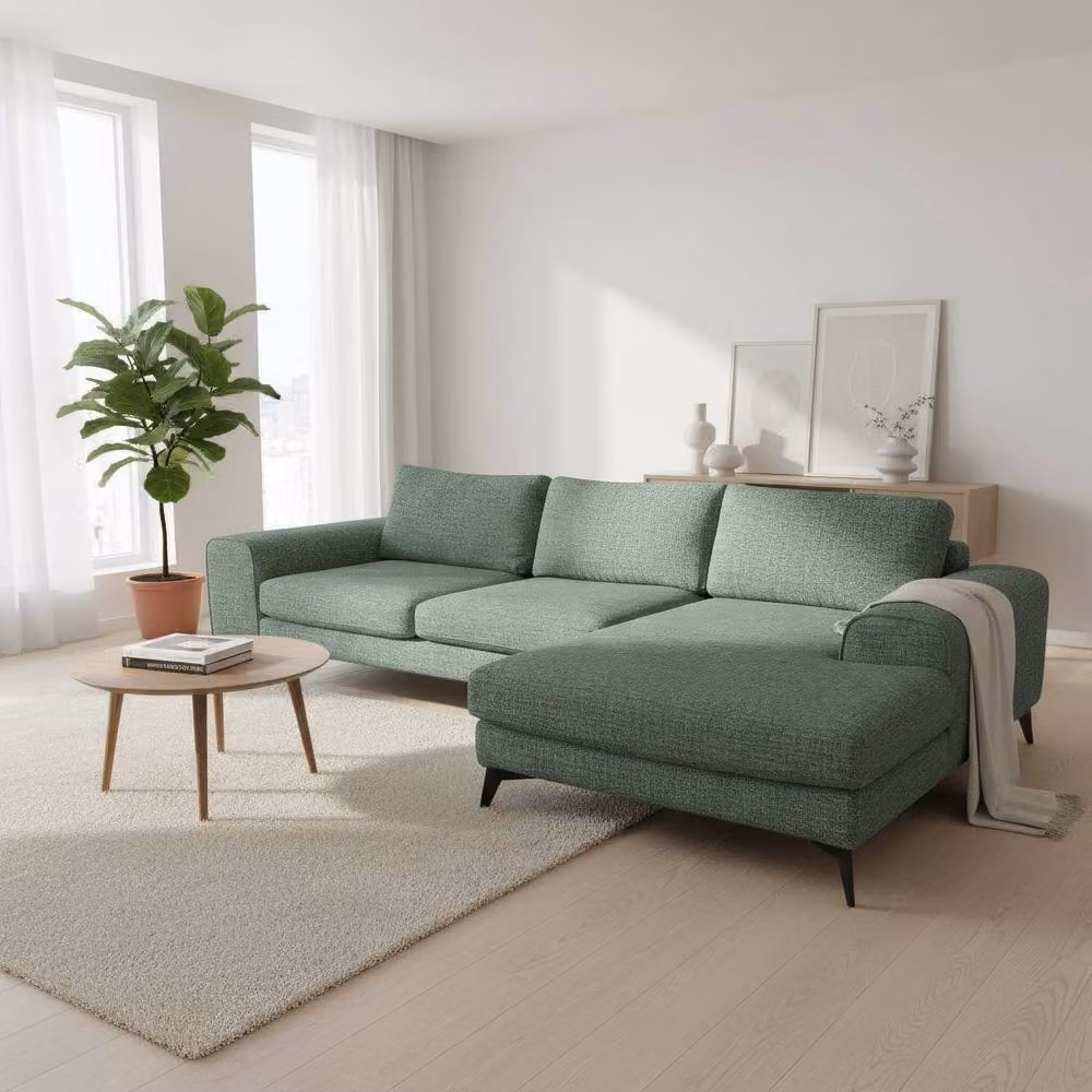 Abakus Direct Venice Chenille L-Shaped Corner Sofa in Green, Right Hand Facing – 2
