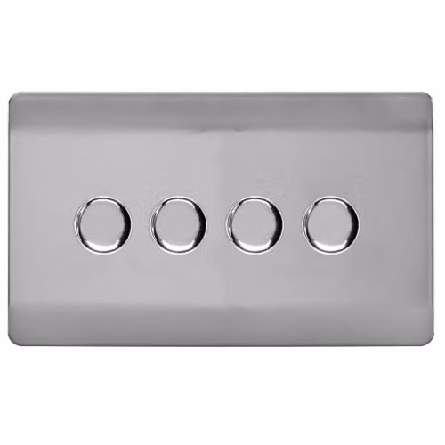 Trendi Switch 4 Gang 1 or 2 Way 150w Rotary LED Dimmer Light Switch in Silver – 1