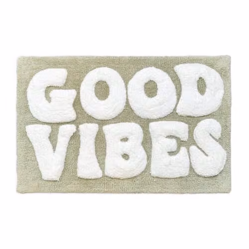 Mooky Mats Good Vibes Slogan Non-Slip Bath Mat, Green, W: 50 cm, D: 80 cm