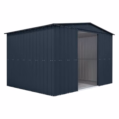 Globel Metal Garden Storage Shed with Apex Roof and Sliding Double Doors, Galvanised Steel, W: 304.8 cm, D: 243.84 cm, H: 203.0 cm