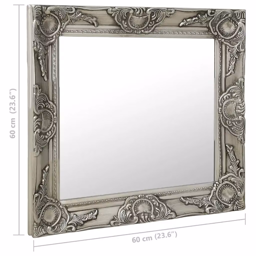 Berkfield Home Antique Baroque Style Square Wall Mirror, Silver, W: 60 cm, H: 60 cm – 4