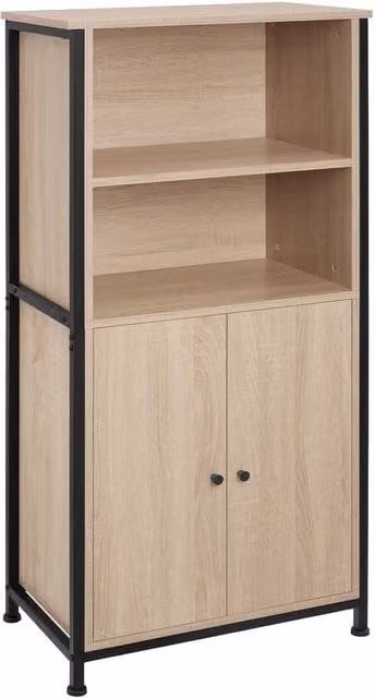 tectake Doncaster Display Cabinet in Rustic Oak and Black with Glass Doors and Internal Shelves – 1