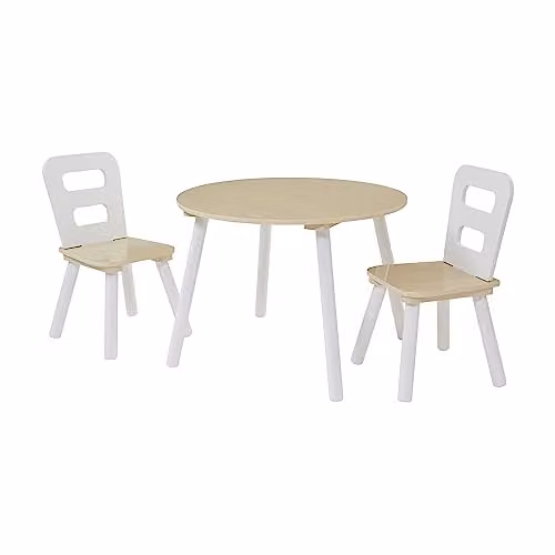 Liberty House Toys Kids Wooden Round Table and 2 Chairs Set in White and Beige, H44.0 x W60.0 x D60.0 cm – 2