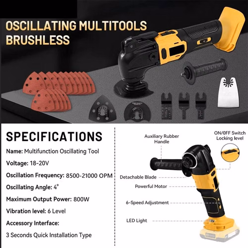 SPETLEK 6-Speed Brushless Multi Tool for DeWalt 18V 20V Batteries with LED, Yellow, W: 1000 mm, D: 400 mm – 5
