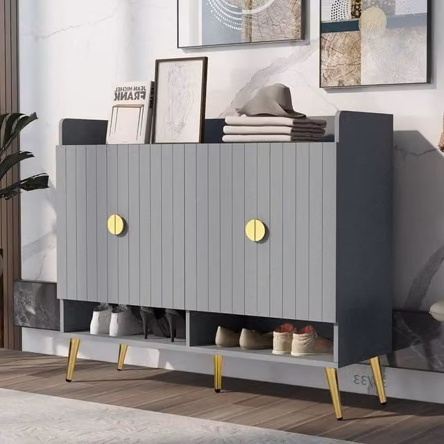 Hygrad Built to Survive Modern Wooden Shoe Storage Cabinet in Grey with 2 Hinged Doors and Internal Shelves, W/D/H: 120 x 35 x 100 cm