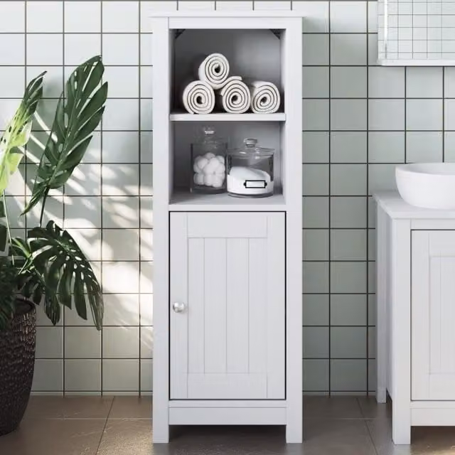 Berkfield Home BERG White Solid Wood Pine Bathroom Cabinet W/D/H: 40 x 34 x 110 cm – 1