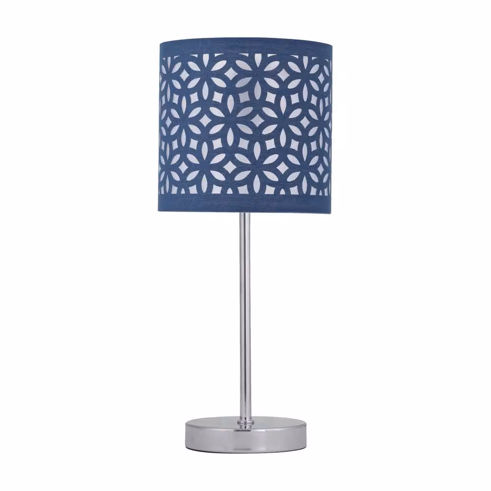 First Choice Lighting Set of 2 Chrome Touch Table Lamps with Blue Fabric Shades – 2