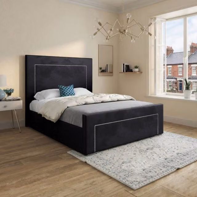 Casani Kettleshulme Upholstered Black Soft Velvet Designer Bed Frame, W/D/H: 120 x 200 cm