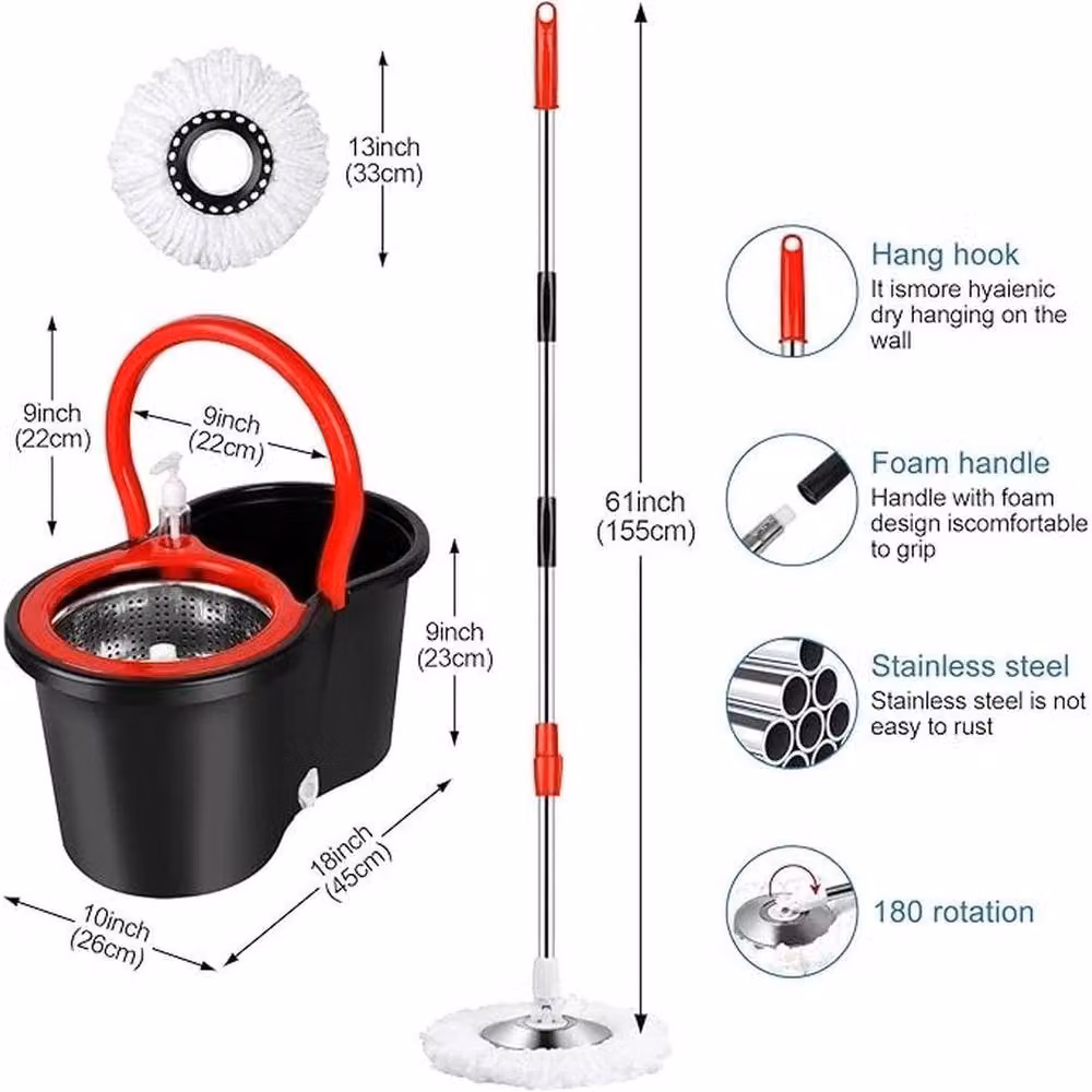 SPETLEK 360 Spin Mop and Bucket Set with Wringer in Black, Microfibre Floor Mop – 5