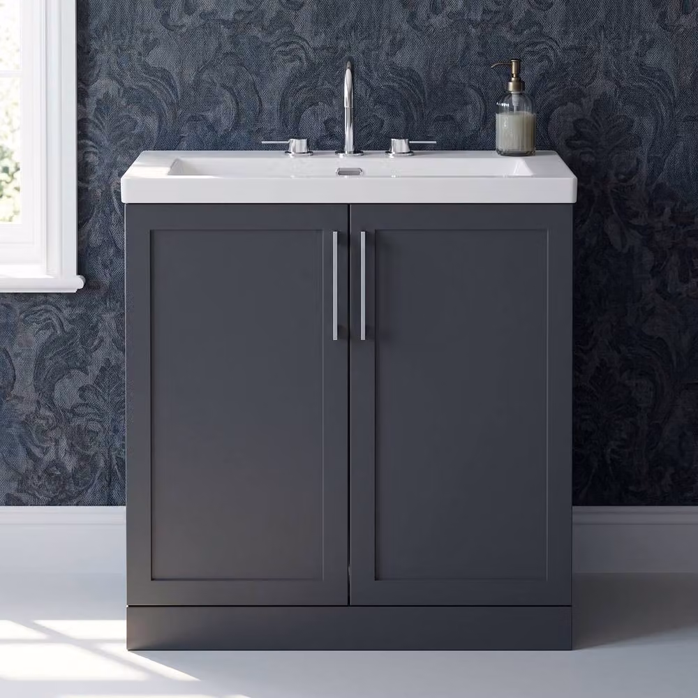 Balterley Stonnall 2 Door Vanity Unit and 3TH Fireclay Basin, Dark Grey, W: 80 cm – 4