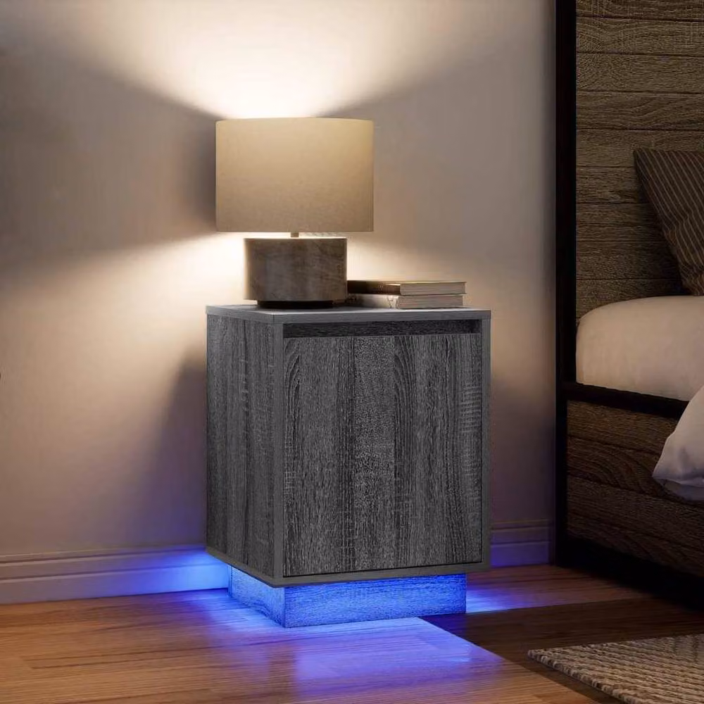 Berkfield Home Set of 2 Grey Sonoma Bedside Cabinets with Integrated LED Lights, W/D/H: 38 x 34 x 50 cm – 2