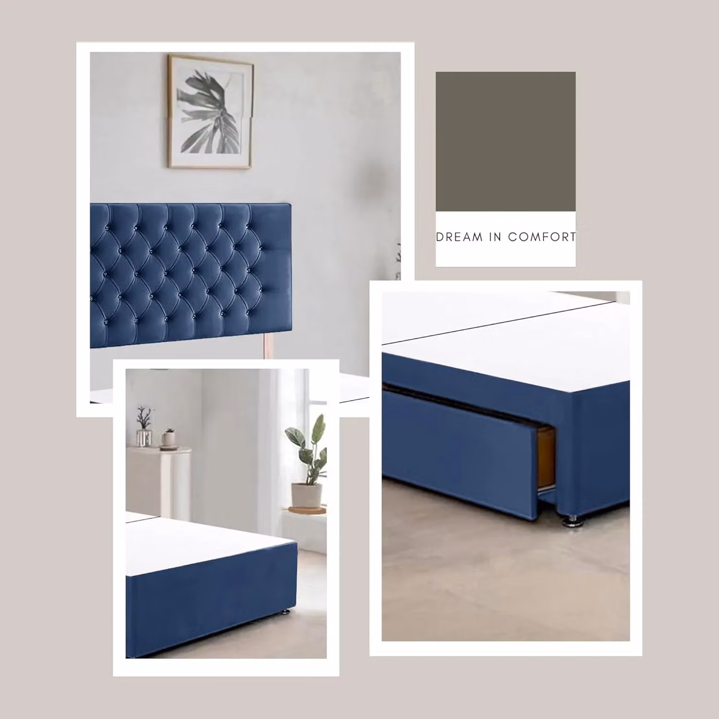Bed Time UK Plush Blue Velvet Divan Bed Frame with 2 Drawers and Chesterfield Headboard, W/D/H: 140 x 200 cm – 2