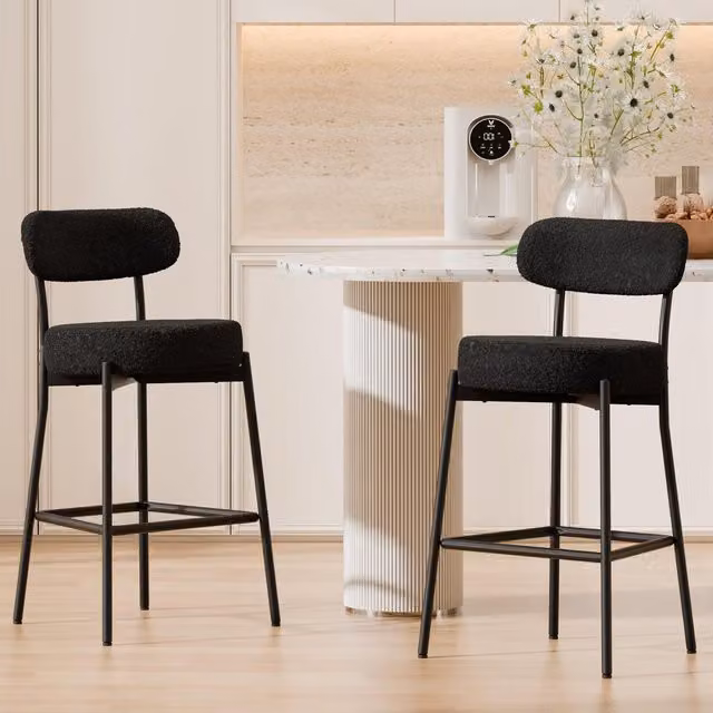 Modern Home Touch Set of 2 Black Teddy Fabric Upholstered Barstools