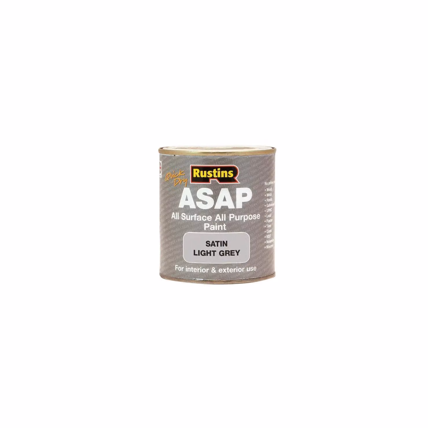 Rustins ASAP Quick Drying Water Based Satin Gloss Paint in Grey, 500ml – 2