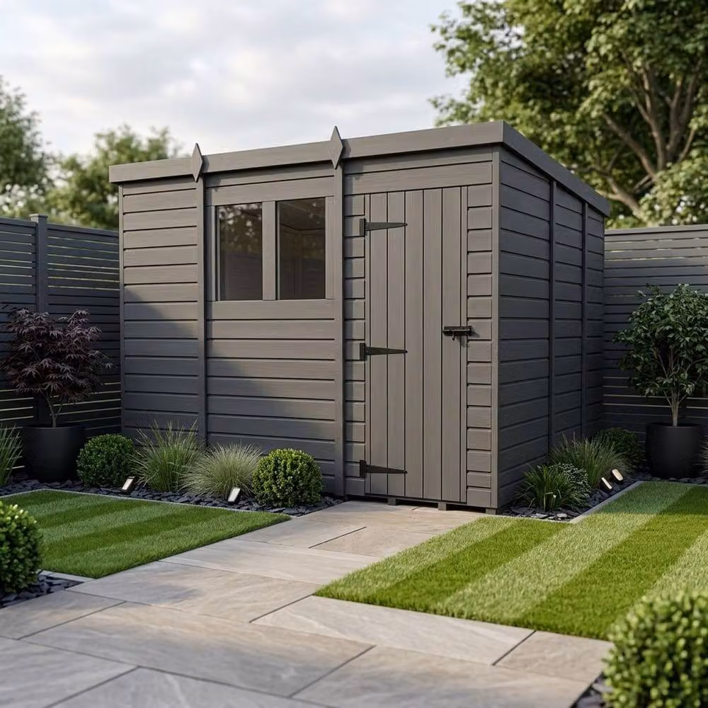 Buttercup Farm Grey Composite Pent Garden Shed with Single Door and Windows W/D/H: 335 x 274 x 210 cm – 2