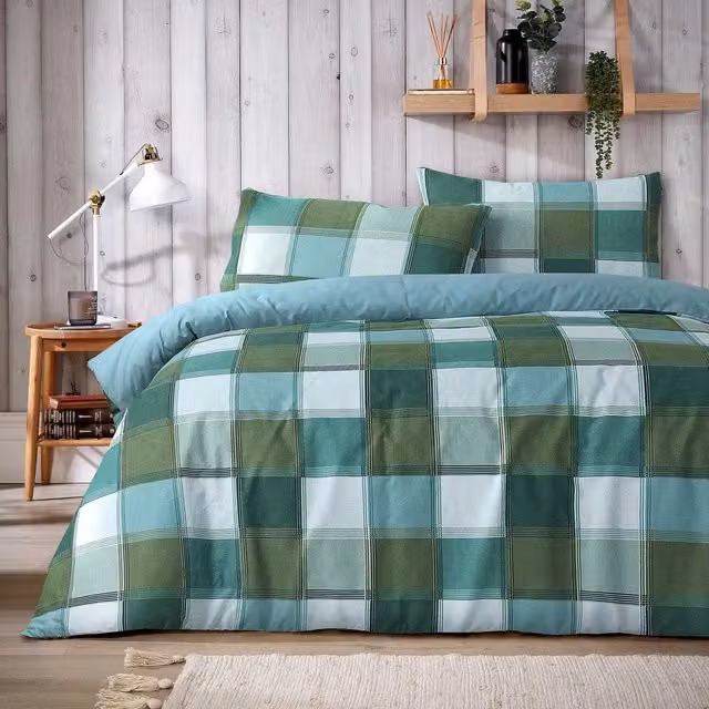 NewEdgeBlinds Green Checked Breathable Duvet Cover, 140 x 200 cm